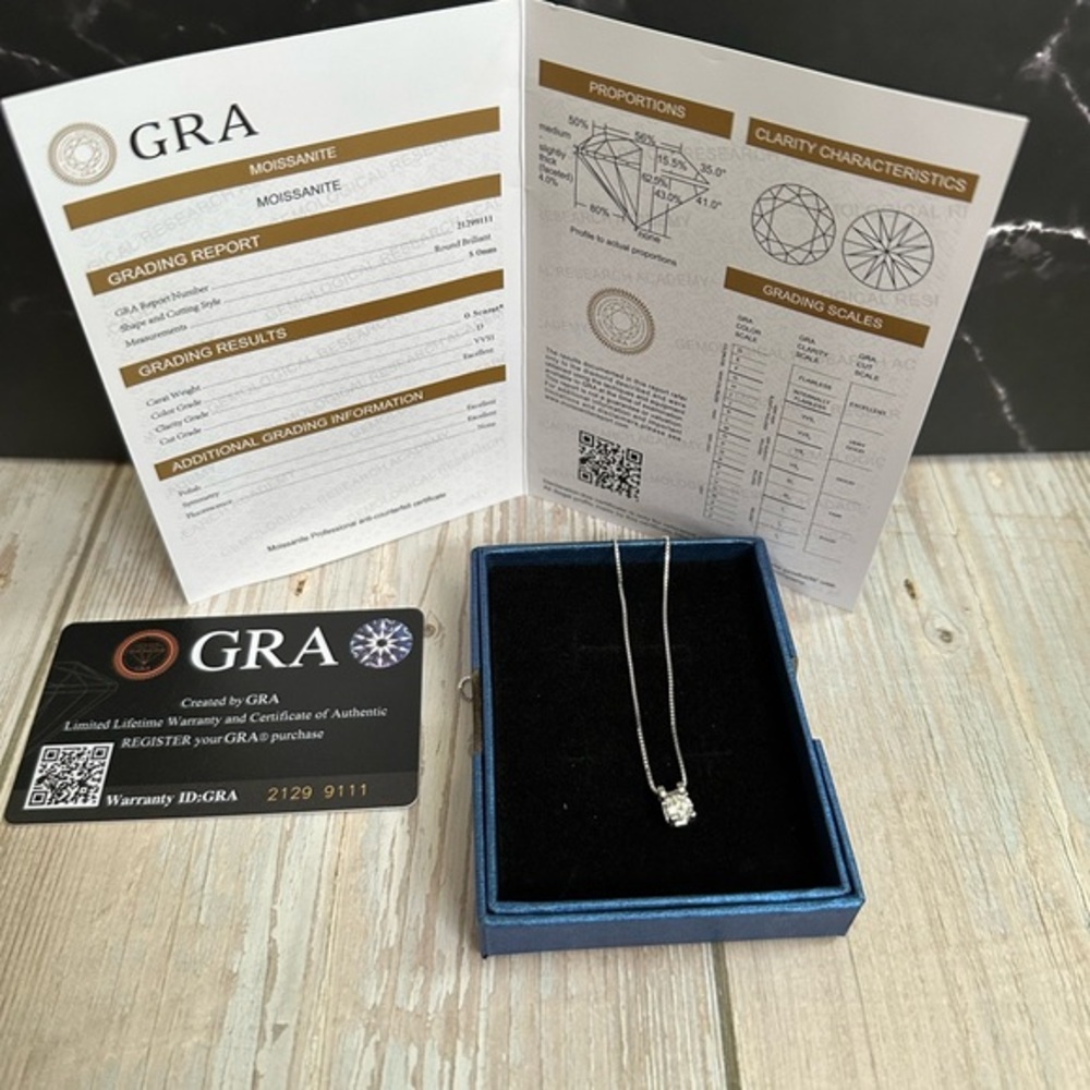 NWT 0.5CT Round Brilliant Moissanite necklace 5.0 MM